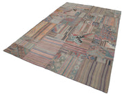 Kırk Yama Bej Patchwork Pamuk Yün El Dokuma Halısı 202x300 Agacan