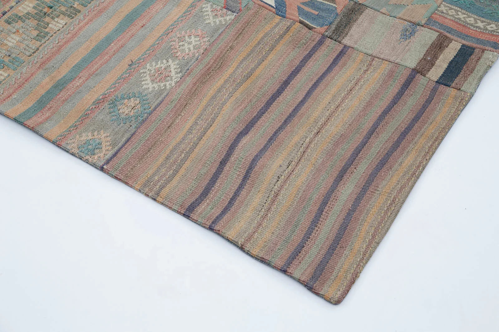 Kırk Yama Bej Patchwork Pamuk Yün El Dokuma Halısı 202x300 Agacan