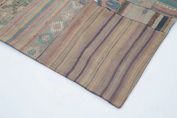 Kırk Yama Bej Patchwork Pamuk Yün El Dokuma Halısı 202x300 Agacan