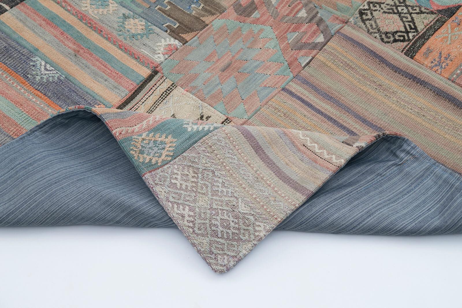 Kırk Yama Bej Patchwork Pamuk Yün El Dokuma Halısı 202x300 Agacan