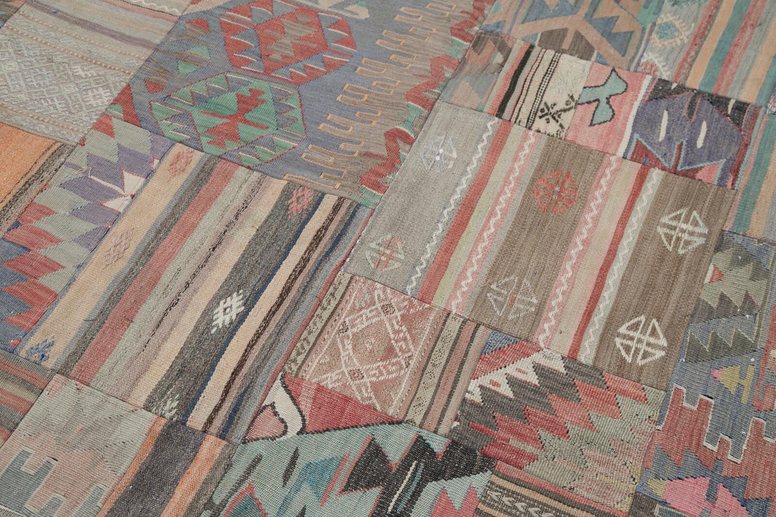 Kırk Yama Bej Patchwork Pamuk Yün El Dokuma Halısı 202x300 Agacan