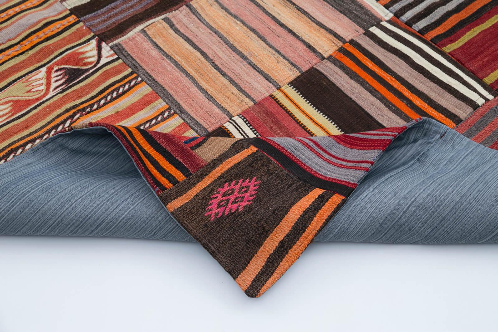 Kırk Yama Turuncu Patchwork Pamuk Yün El Dokuma Halısı 201x300 Agacan