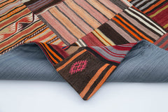 Kırk Yama Turuncu Patchwork Pamuk Yün El Dokuma Halısı 201x300 Agacan