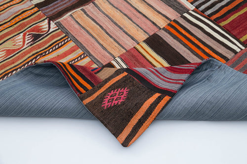 Kırk Yama Turuncu Patchwork Pamuk Yün El Dokuma Halısı 201x300 Agacan