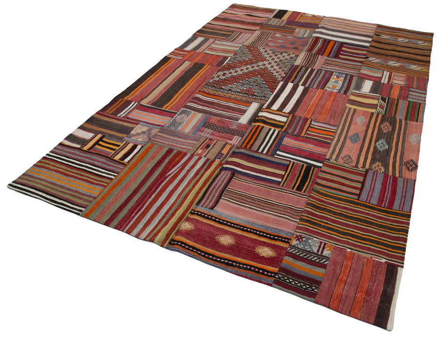 Kırk Yama Pembe Patchwork Pamuk Yün El Dokuma Halısı 202x300 Agacan