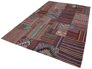 Kırk Yama Mor Patchwork Pamuk Yün El Dokuma Halısı 202x300 Agacan