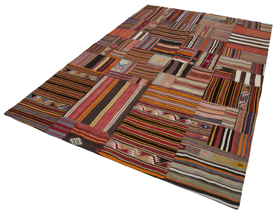 Kırk Yama Turuncu Patchwork Pamuk Yün El Dokuma Halısı 201x300 Agacan