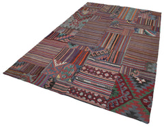Kırk Yama Mor Patchwork Pamuk Yün El Dokuma Halısı 200x301 Agacan