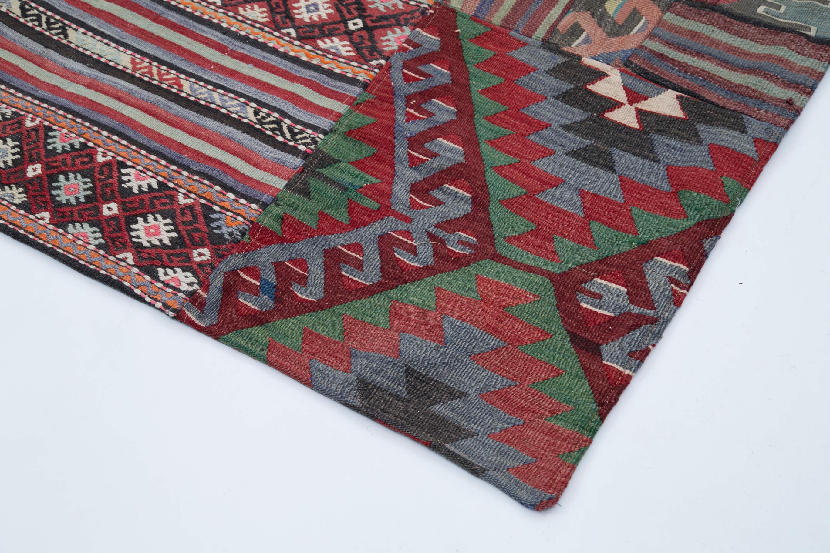 Kırk Yama Mor Patchwork Pamuk Yün El Dokuma Halısı 200x301 Agacan