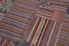 Kırk Yama Mor Patchwork Pamuk Yün El Dokuma Halısı 200x301 Agacan