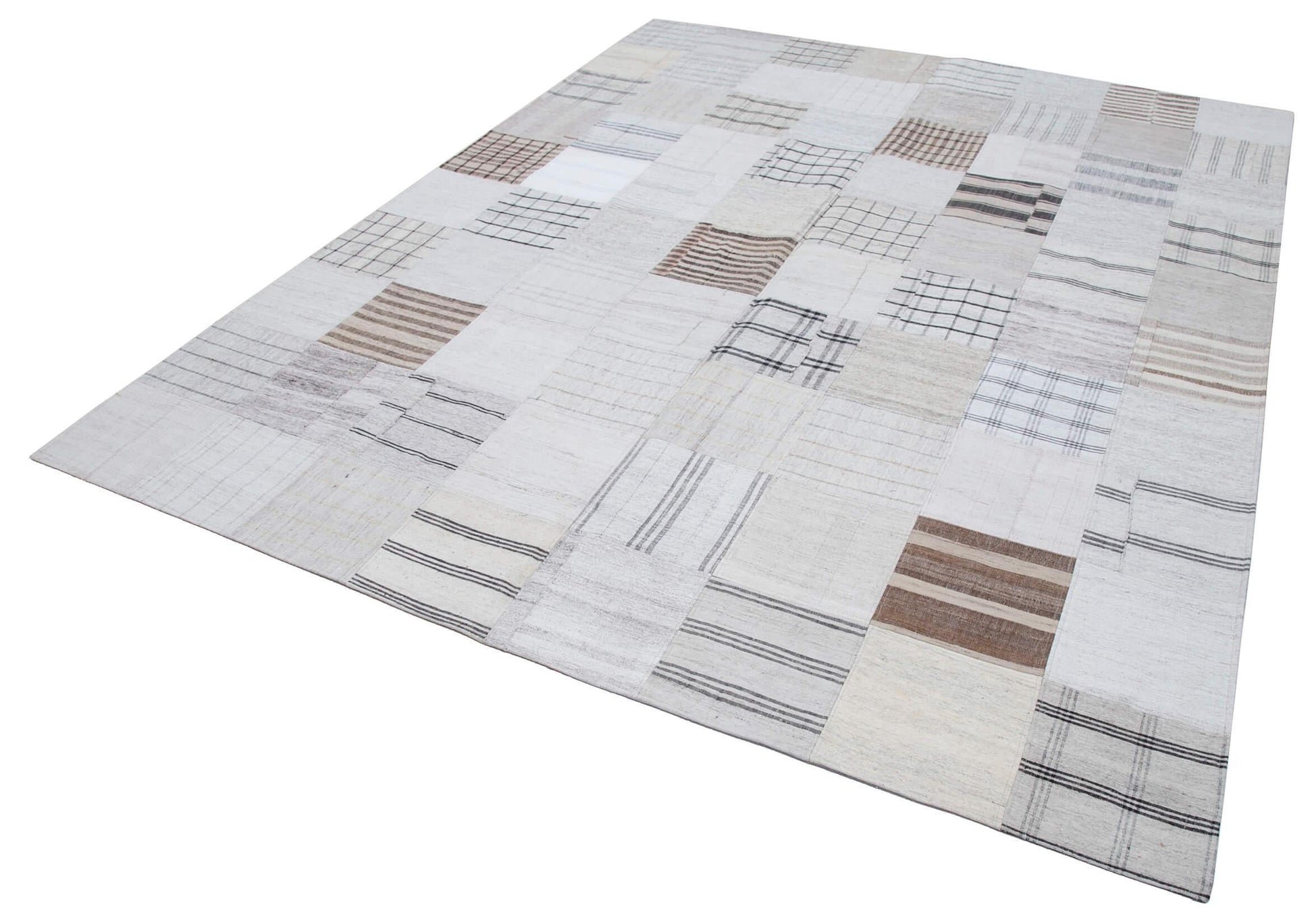 Kırk Yama Beyaz Patchwork Pamuk Yün El Dokuma Halısı 244x302 Agacan
