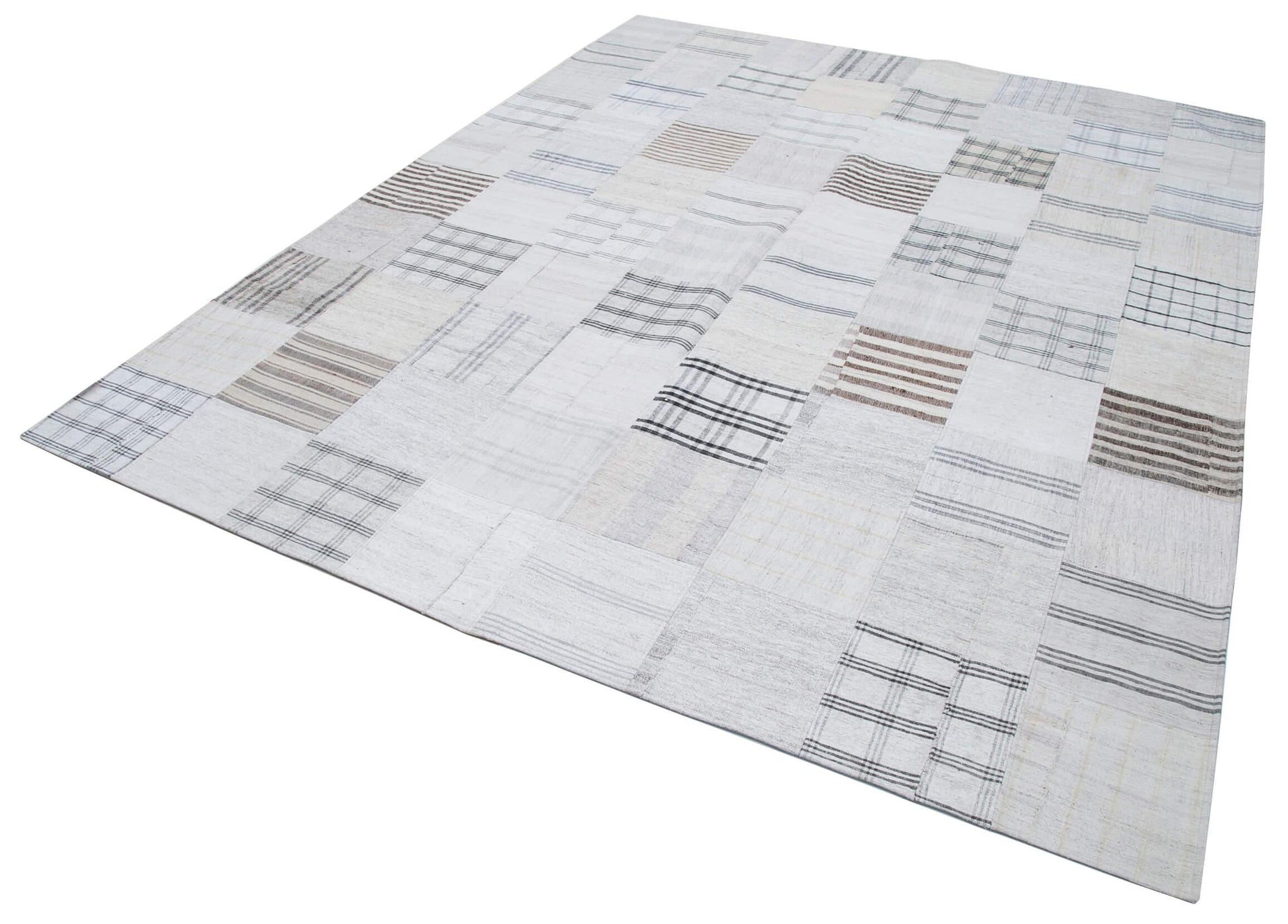 Kırk Yama Beyaz Patchwork Pamuk Yün El Dokuma Halısı 246x303 Agacan