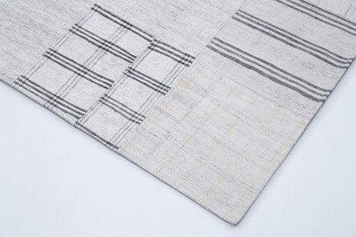 Kırk Yama Beyaz Patchwork Pamuk Yün El Dokuma Halısı 246x303 Agacan