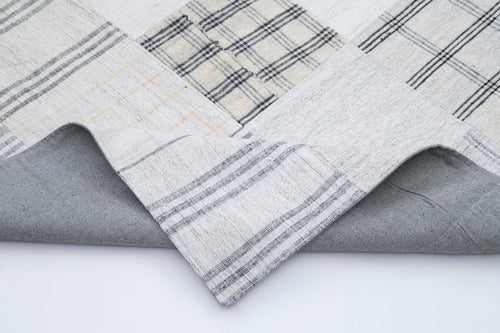 Kırk Yama Beyaz Patchwork Pamuk Yün El Dokuma Halısı 246x303 Agacan