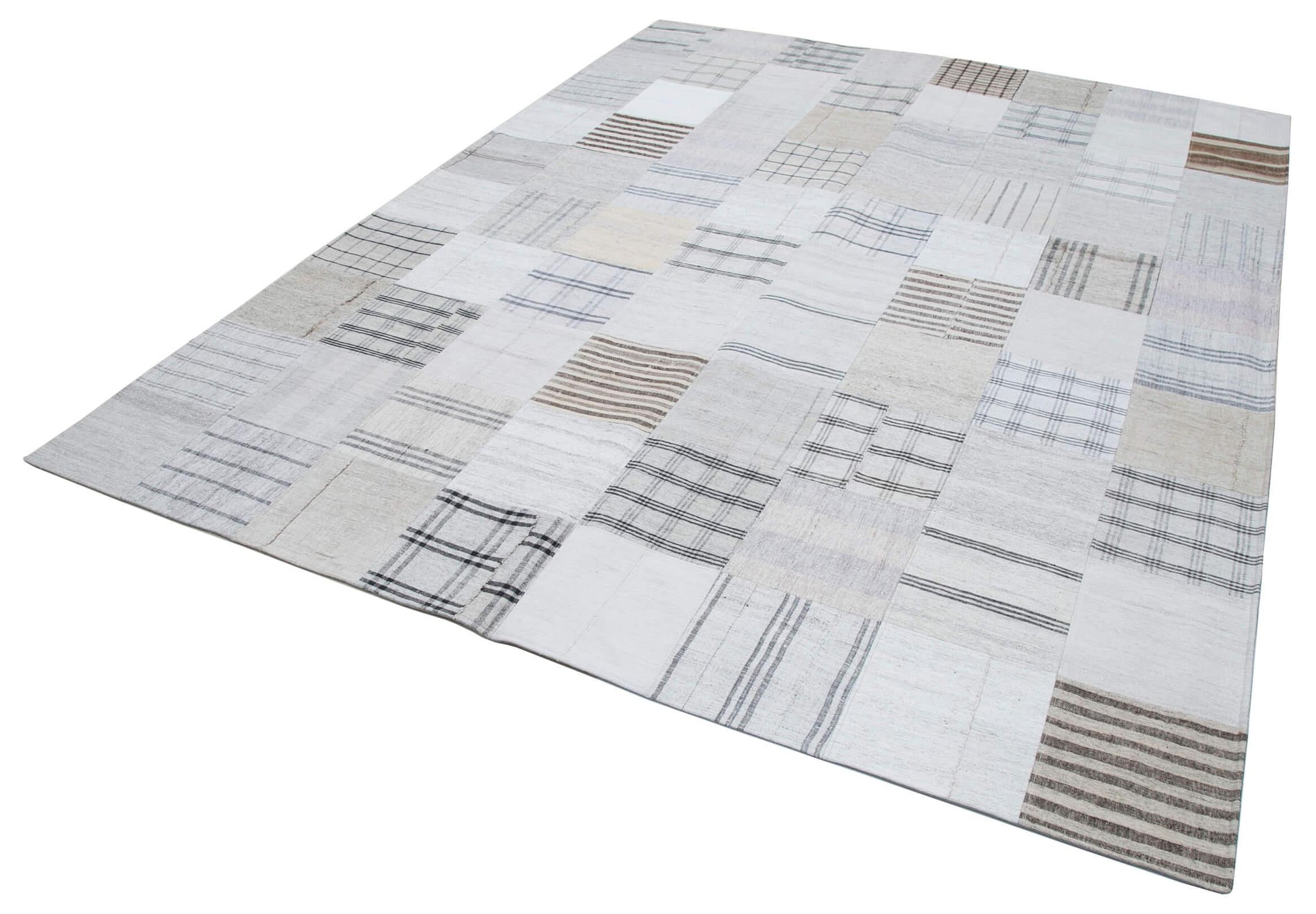 Kırk Yama Beyaz Patchwork Pamuk Yün El Dokuma Halısı 245x304 Agacan