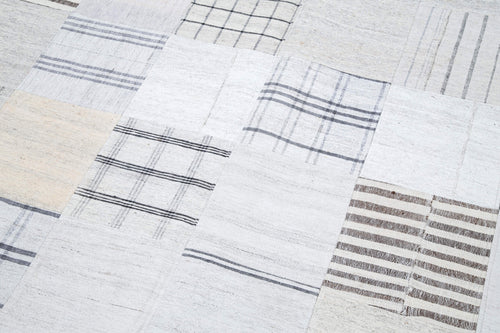 Kırk Yama Beyaz Patchwork Pamuk Yün El Dokuma Halısı 245x304 Agacan