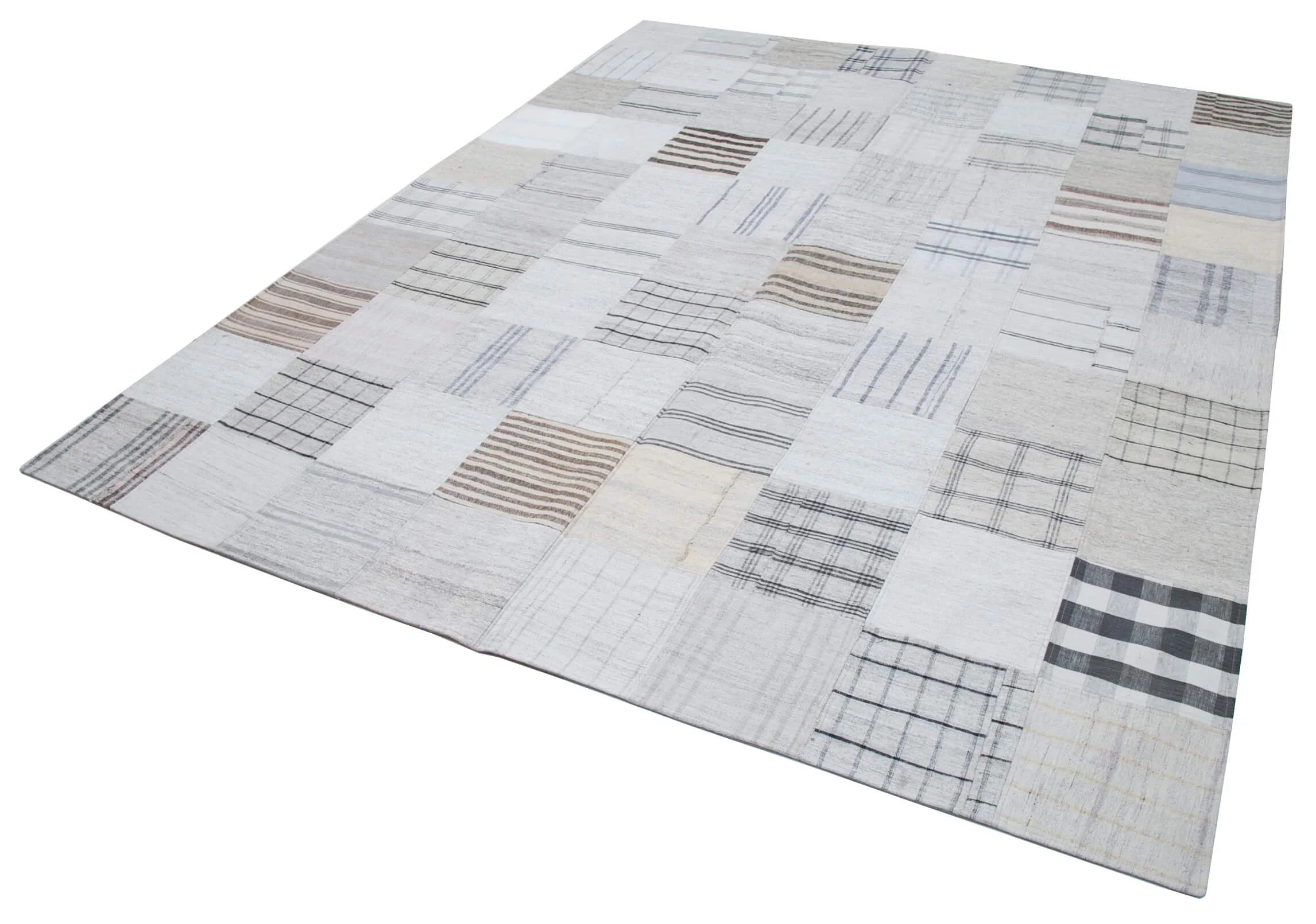 Kırk Yama Beyaz Patchwork Pamuk Yün El Dokuma Halısı 245x304 Agacan