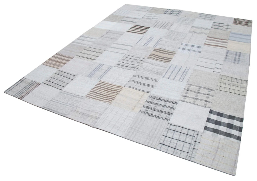 Kırk Yama Beyaz Patchwork Pamuk Yün El Dokuma Halısı 245x304 Agacan