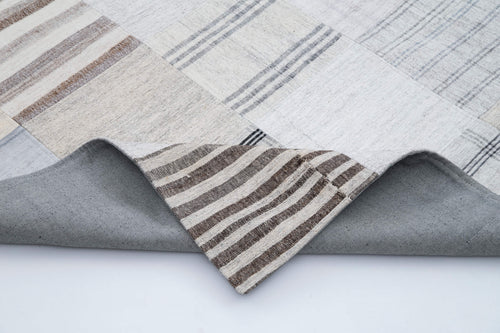 Kırk Yama Beyaz Patchwork Pamuk Yün El Dokuma Halısı 245x304 Agacan