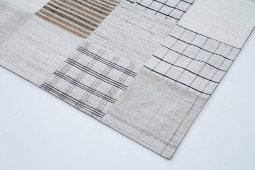 Kırk Yama Beyaz Patchwork Pamuk Yün El Dokuma Halısı 245x303 Agacan