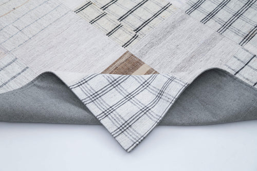 Kırk Yama Beyaz Patchwork Pamuk Yün El Dokuma Halısı 245x303 Agacan