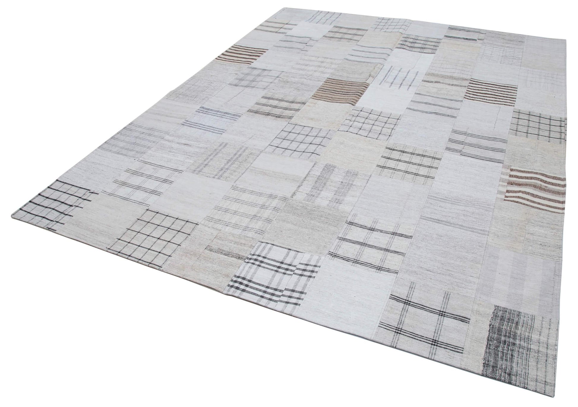 Kırk Yama Beyaz Patchwork Pamuk Yün El Dokuma Halısı 245x305 Agacan