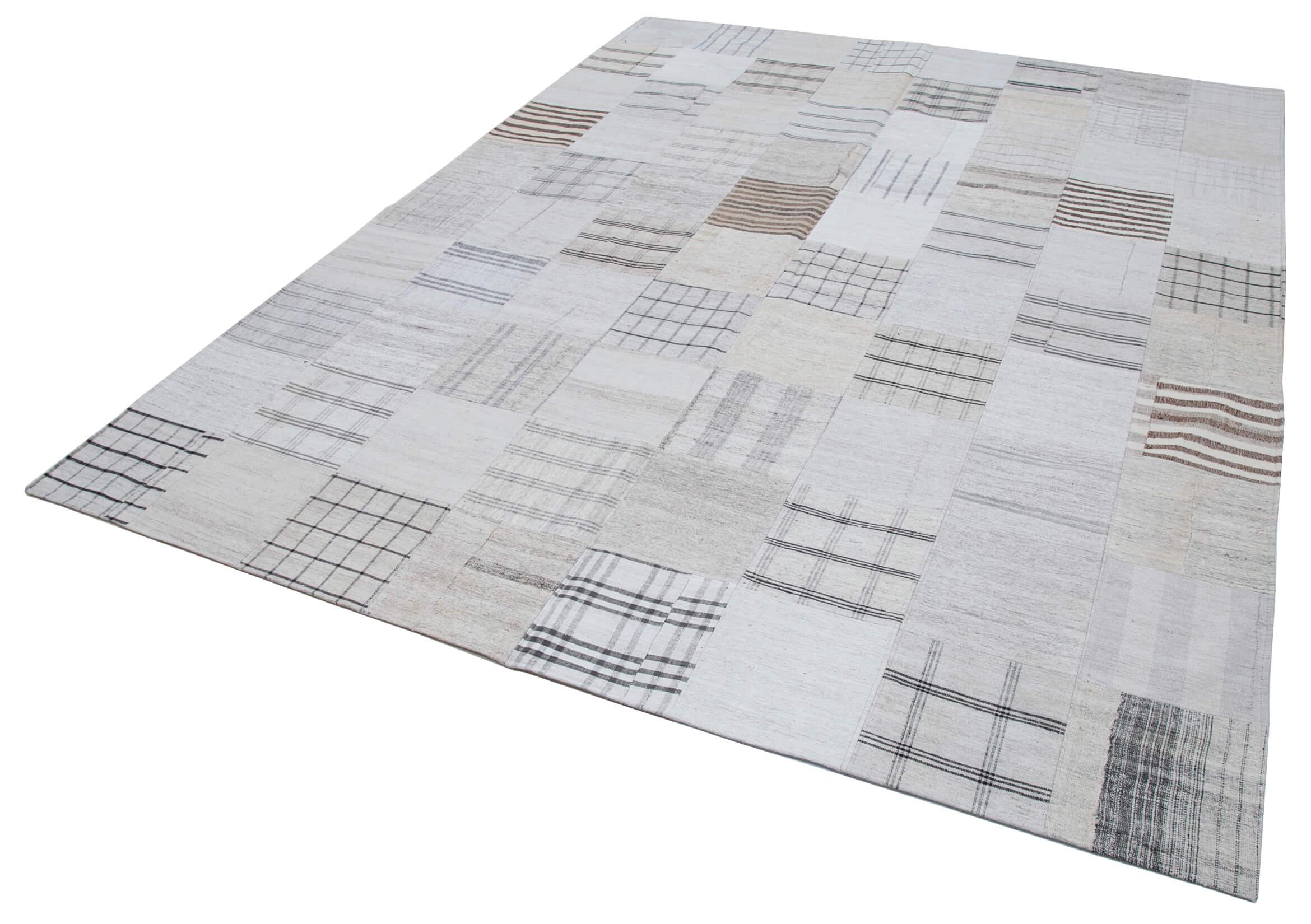 Kırk Yama Beyaz Patchwork Pamuk Yün El Dokuma Halısı 245x305 Agacan