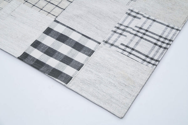 Kırk Yama Gri Patchwork Pamuk Yün El Dokuma Halısı 243x305 Agacan