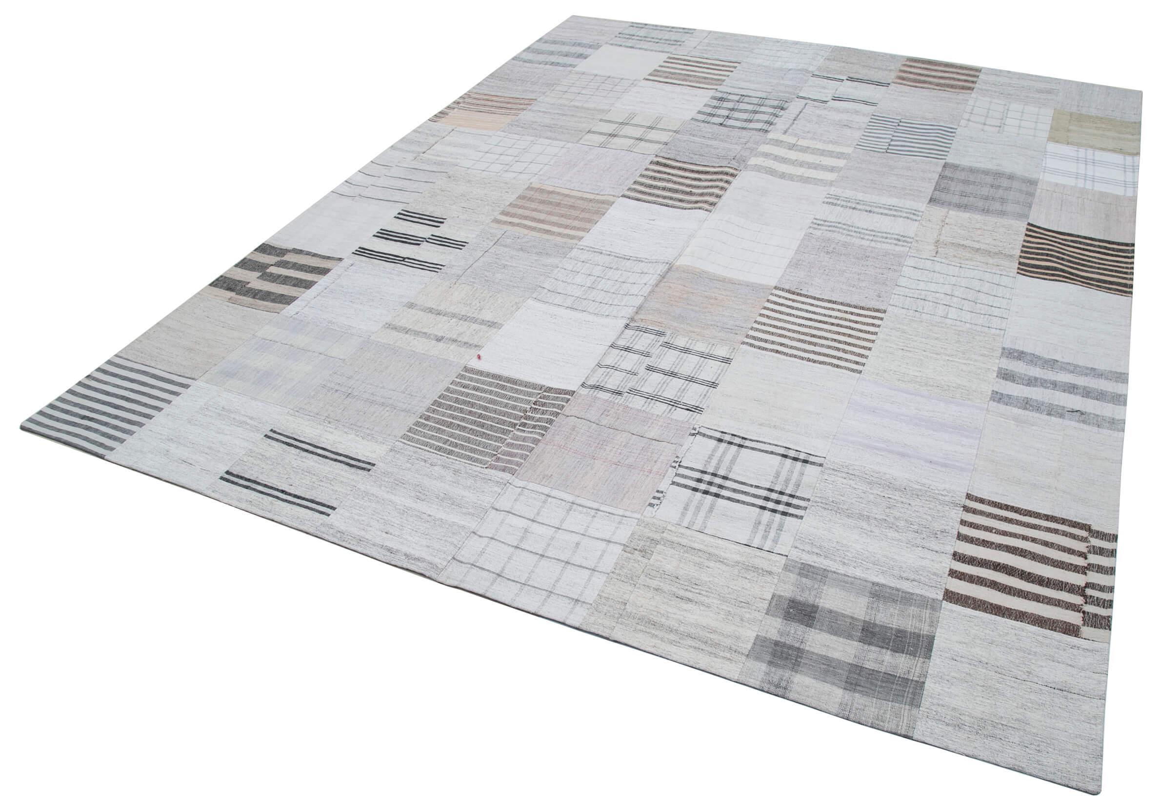 Kırk Yama Beyaz Patchwork Pamuk Yün El Dokuma Halısı 245x302 Agacan
