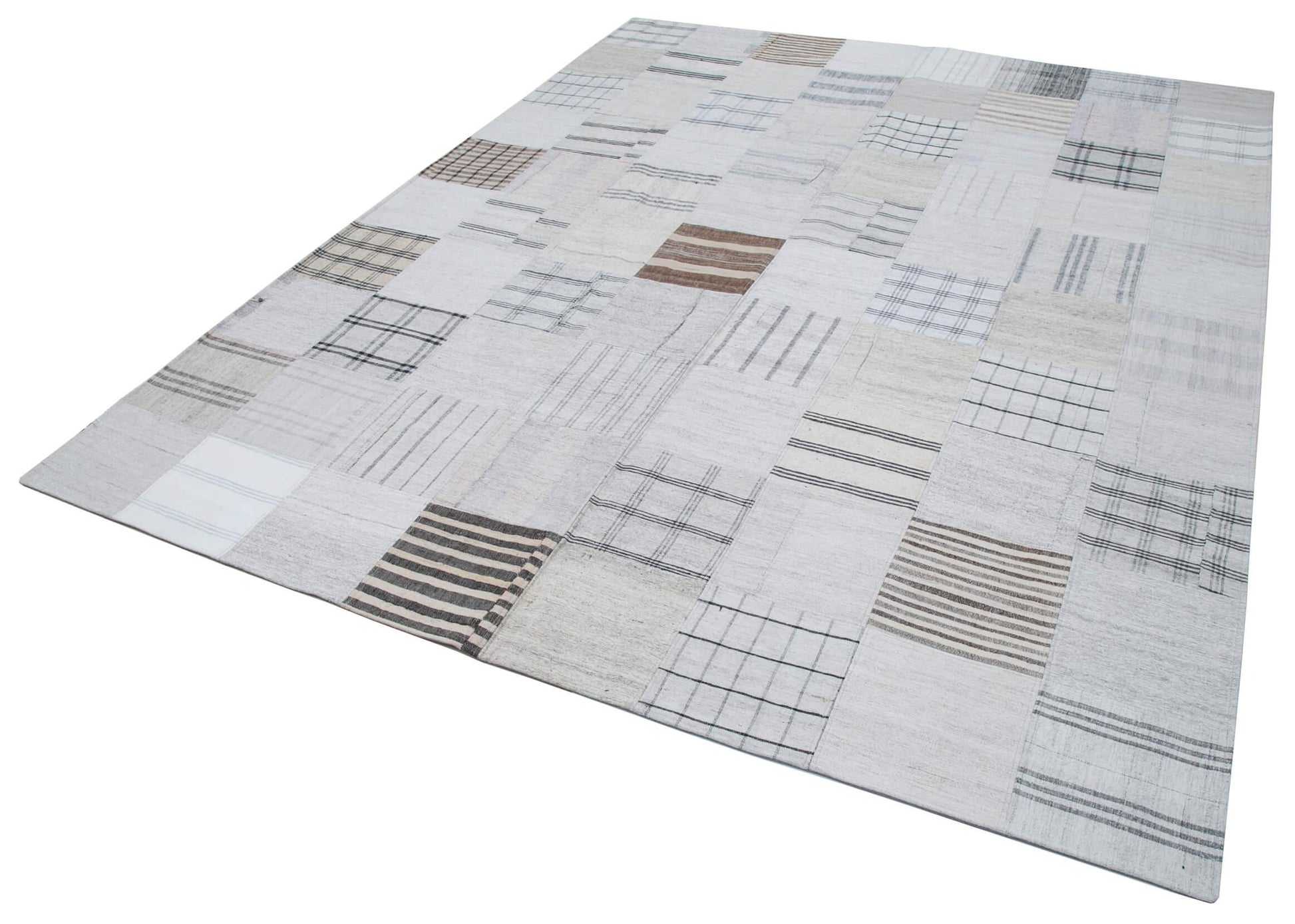 Kırk Yama Beyaz Patchwork Pamuk Yün El Dokuma Halısı 245x305 Agacan