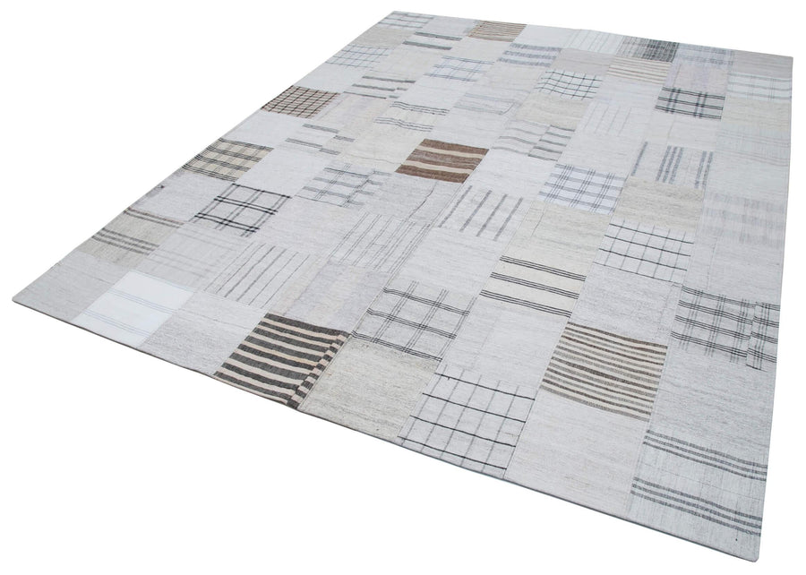 Kırk Yama Beyaz Patchwork Pamuk Yün El Dokuma Halısı 245x305 Agacan