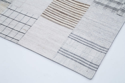 Kırk Yama Beyaz Patchwork Pamuk Yün El Dokuma Halısı 245x305 Agacan