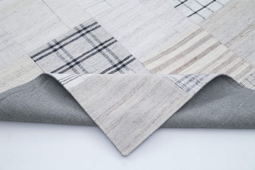 Kırk Yama Beyaz Patchwork Pamuk Yün El Dokuma Halısı 245x305 Agacan