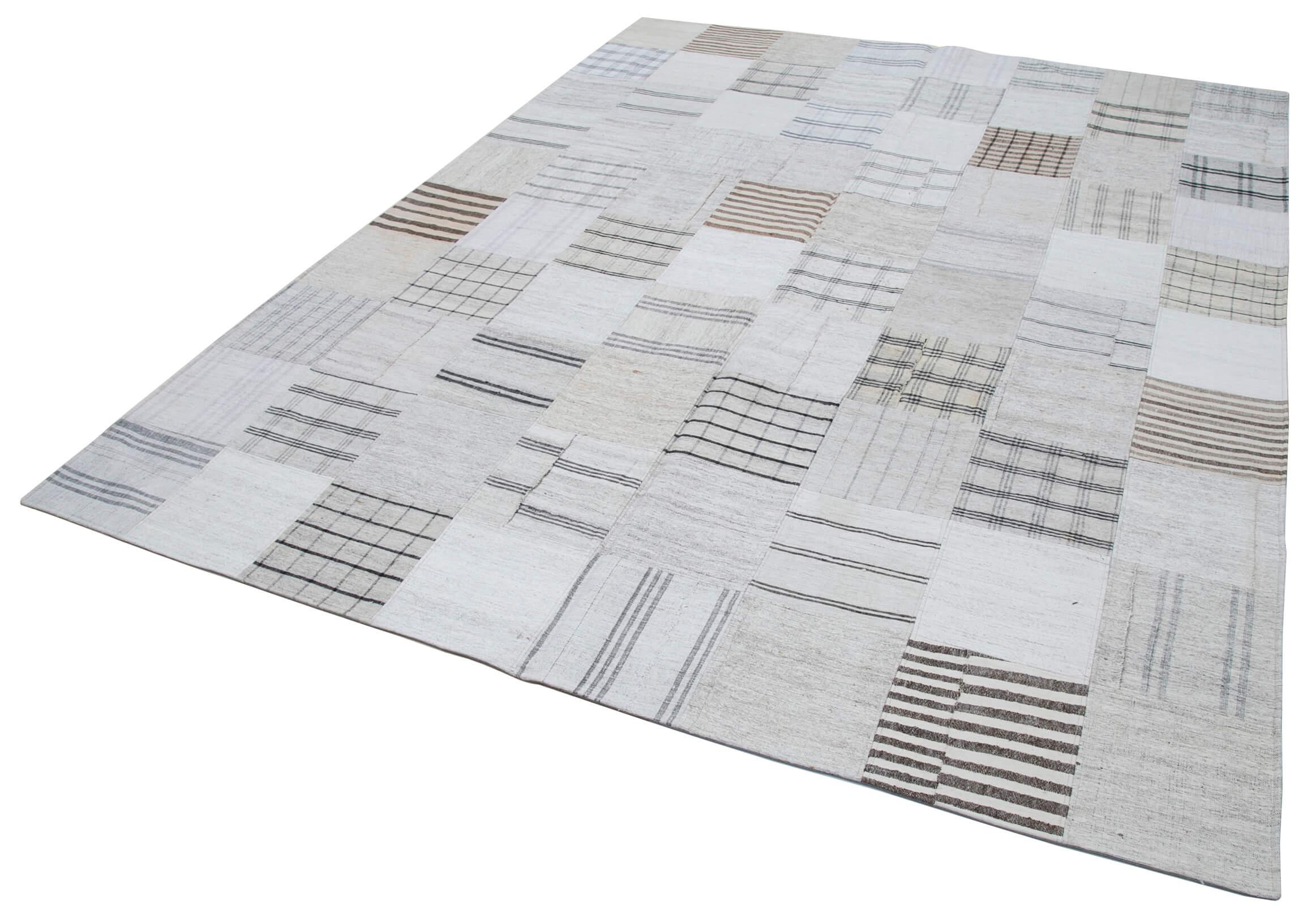 Kırk Yama Beyaz Patchwork Pamuk Yün El Dokuma Halısı 244x304 Agacan