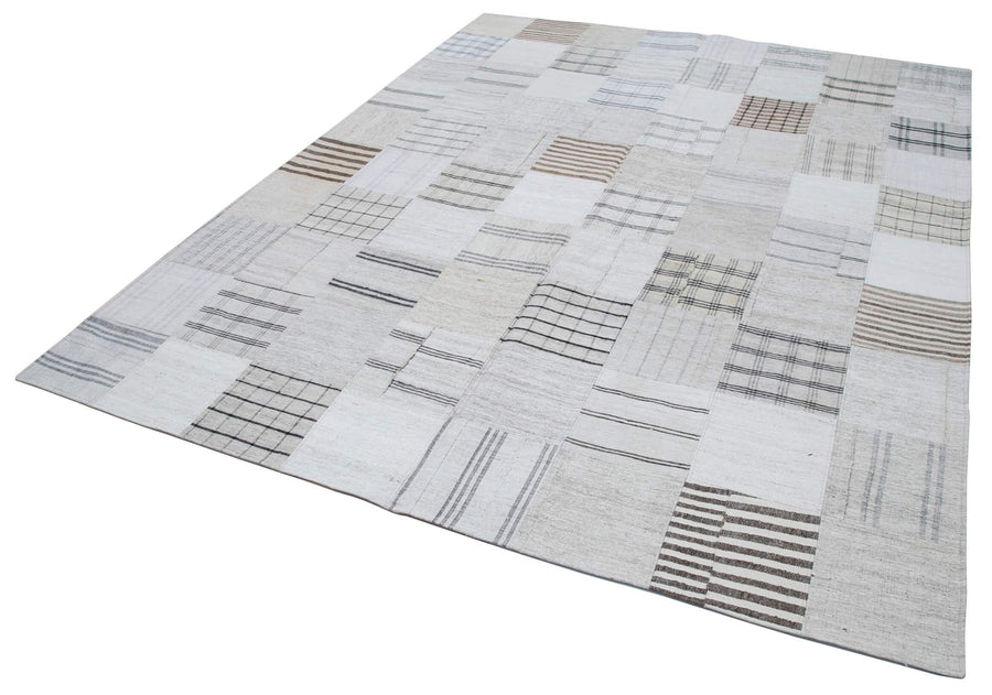 Kırk Yama Beyaz Patchwork Pamuk Yün El Dokuma Halısı 244x304 Agacan