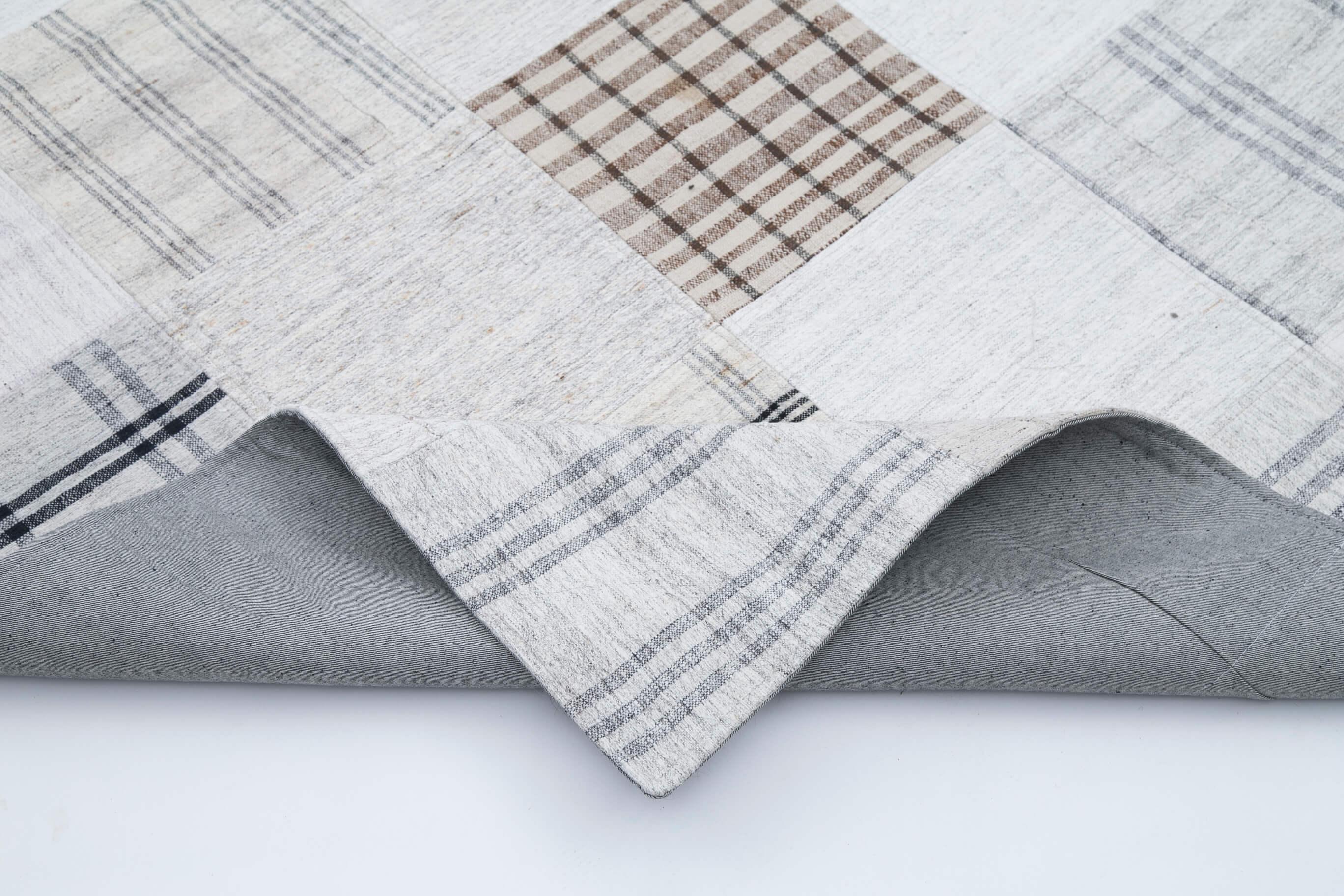 Kırk Yama Beyaz Patchwork Pamuk Yün El Dokuma Halısı 244x304 Agacan