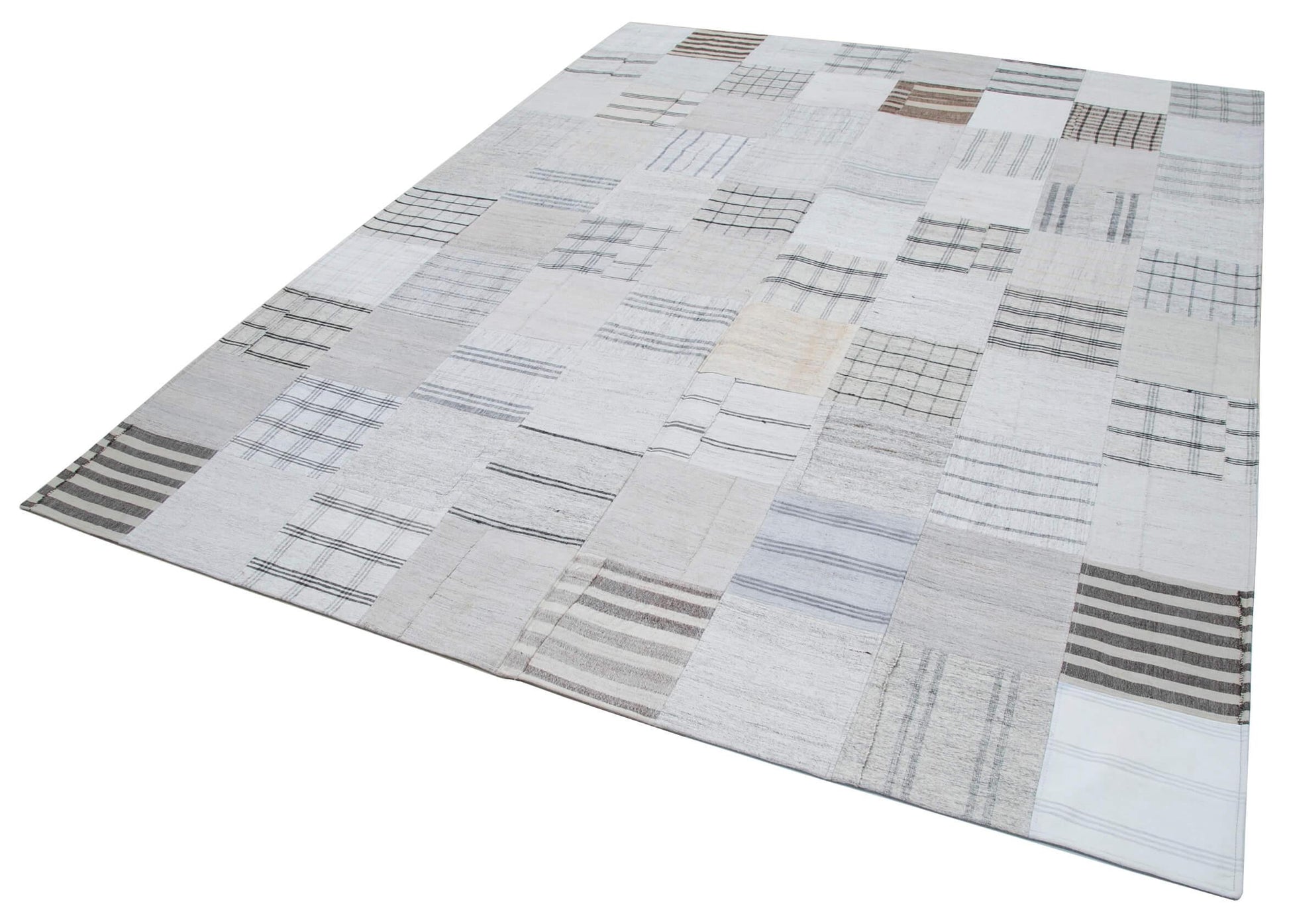 Kırk Yama Beyaz Patchwork Pamuk Yün El Dokuma Halısı 245x304 Agacan