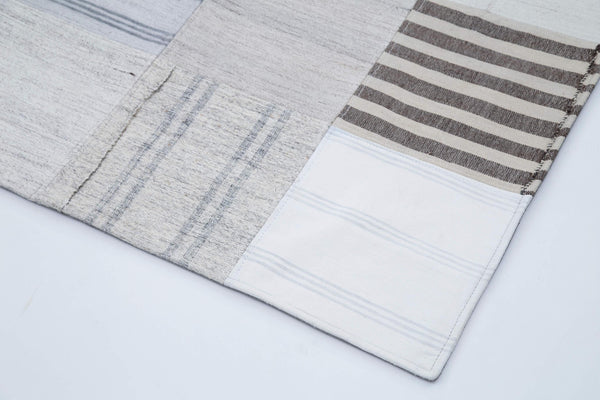 Kırk Yama Beyaz Patchwork Pamuk Yün El Dokuma Halısı 245x304 Agacan