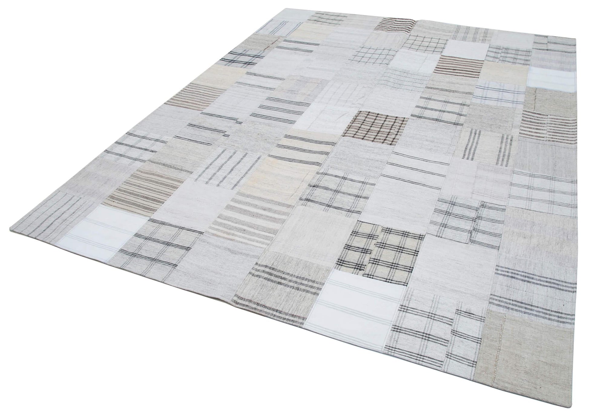 Kırk Yama Beyaz Patchwork Pamuk Yün El Dokuma Halısı 244x304 Agacan