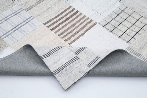 Kırk Yama Beyaz Patchwork Pamuk Yün El Dokuma Halısı 244x304 Agacan