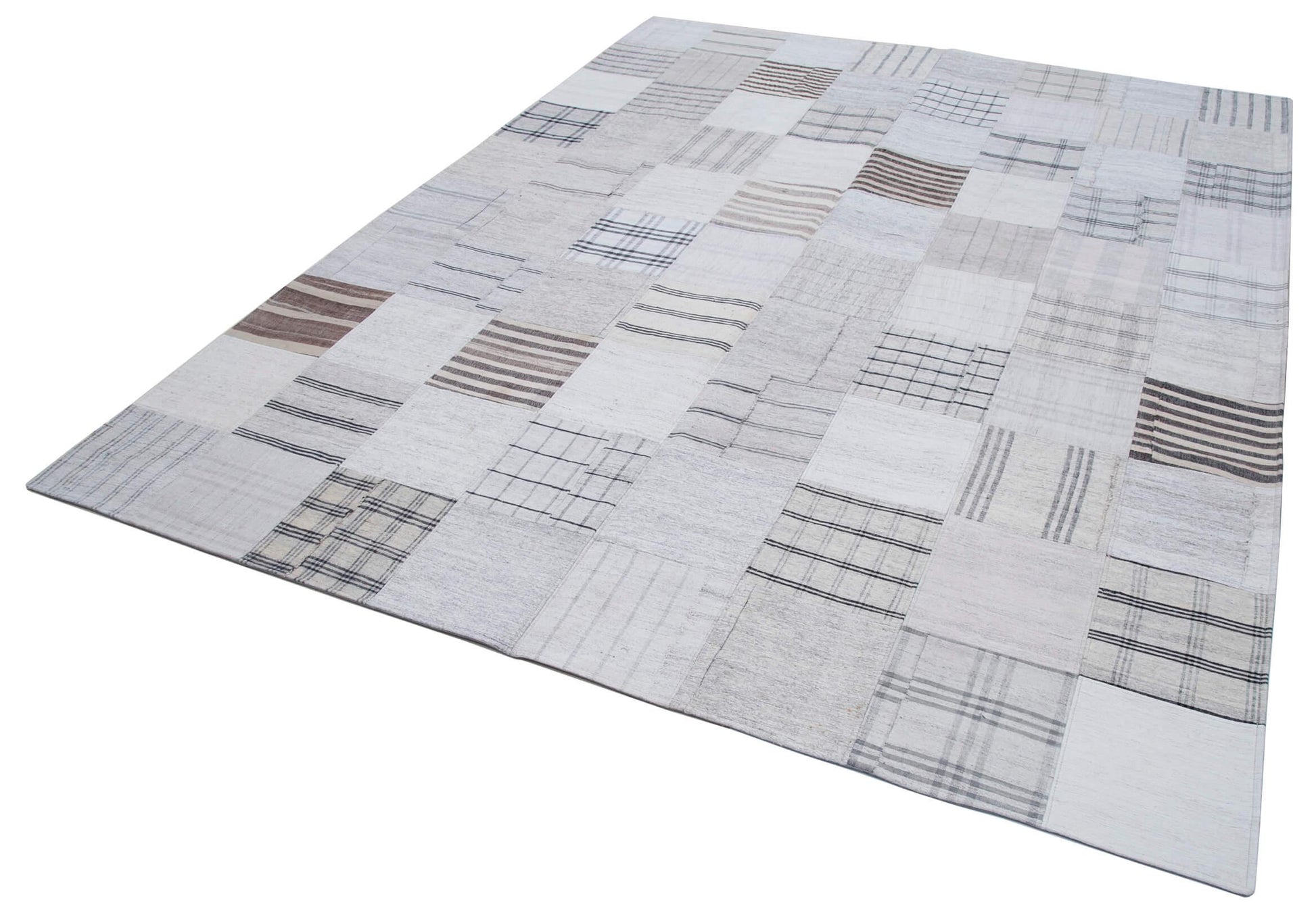 Kırk Yama Beyaz Patchwork Pamuk Yün El Dokuma Halısı 245x304 Agacan