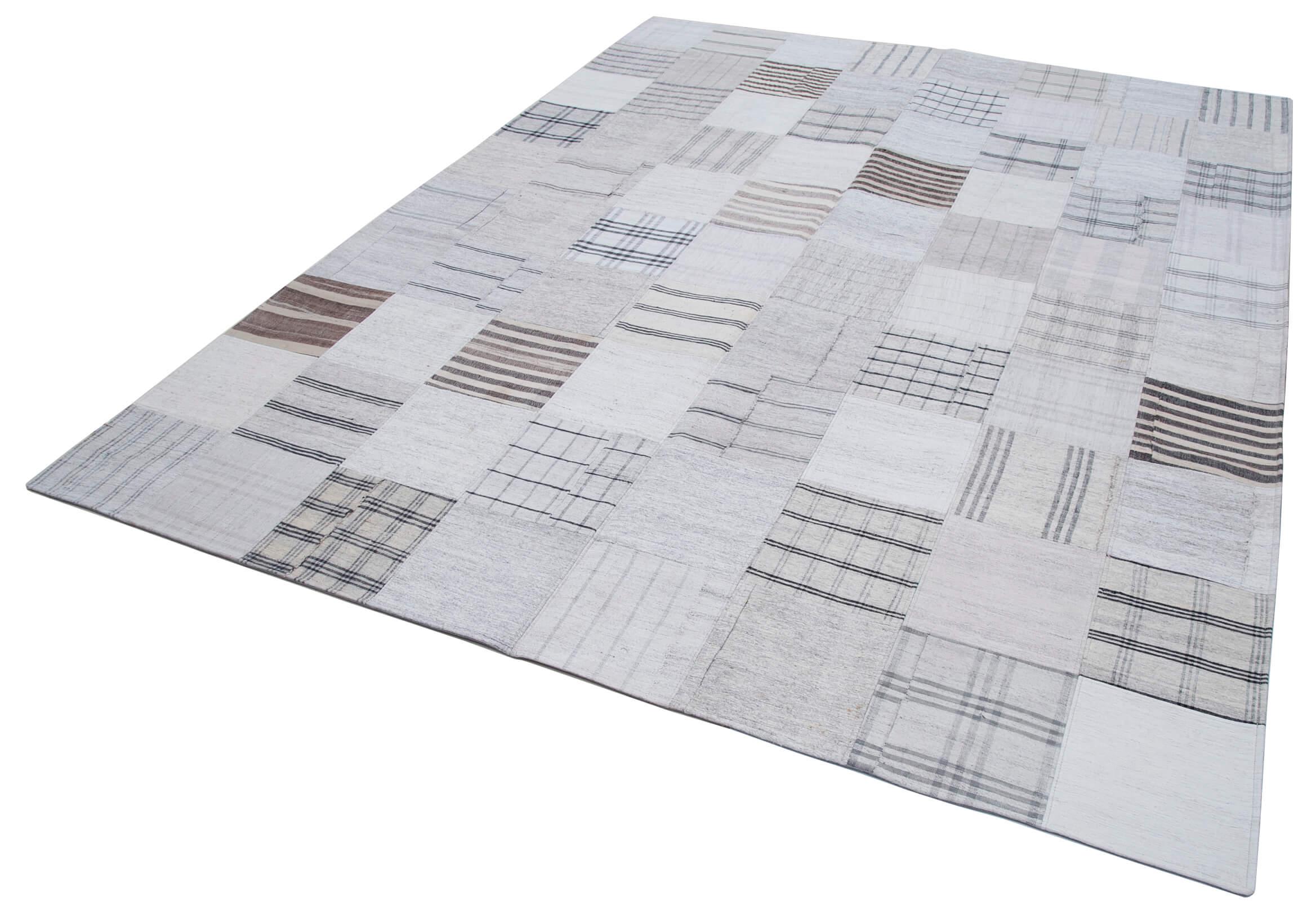 Kırk Yama Beyaz Patchwork Pamuk Yün El Dokuma Halısı 245x304 Agacan