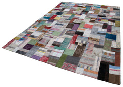 Kırk Yama Gri Patchwork Pamuk Yün El Dokuma Halısı 256x350 Agacan