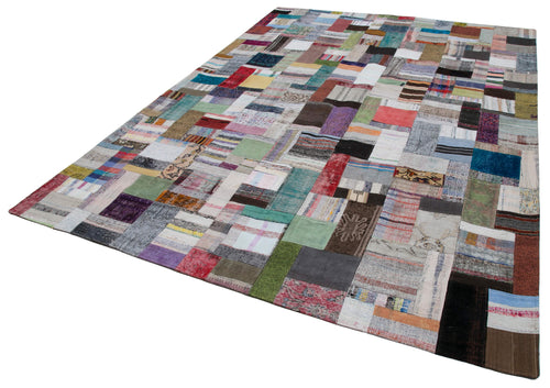 Kırk Yama Gri Patchwork Pamuk Yün El Dokuma Halısı 256x350 Agacan