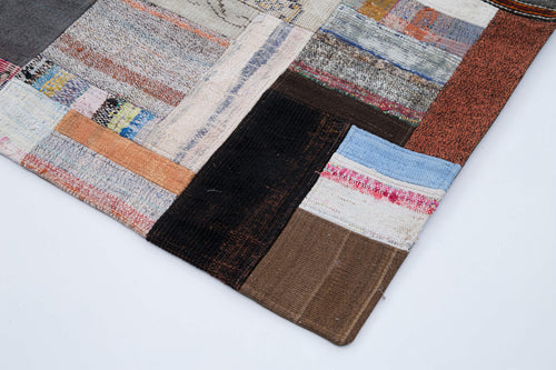 Kırk Yama Gri Patchwork Pamuk Yün El Dokuma Halısı 256x350 Agacan