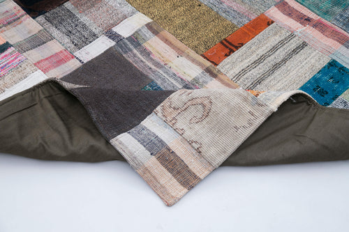 Kırk Yama Gri Patchwork Pamuk Yün El Dokuma Halısı 256x350 Agacan