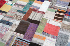 Kırk Yama Gri Patchwork Pamuk Yün El Dokuma Halısı 256x350 Agacan