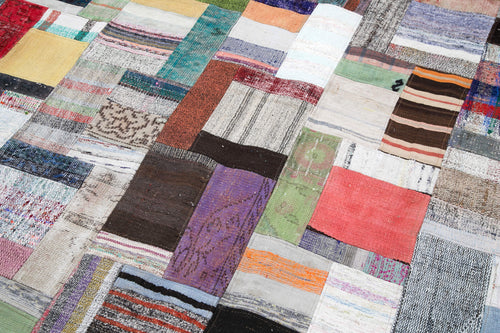 Kırk Yama Gri Patchwork Pamuk Yün El Dokuma Halısı 256x350 Agacan