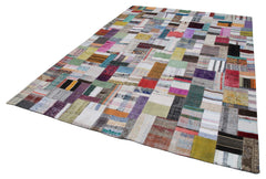 Kırk Yama Gri Patchwork Pamuk Yün El Dokuma Halısı 253x349 Agacan