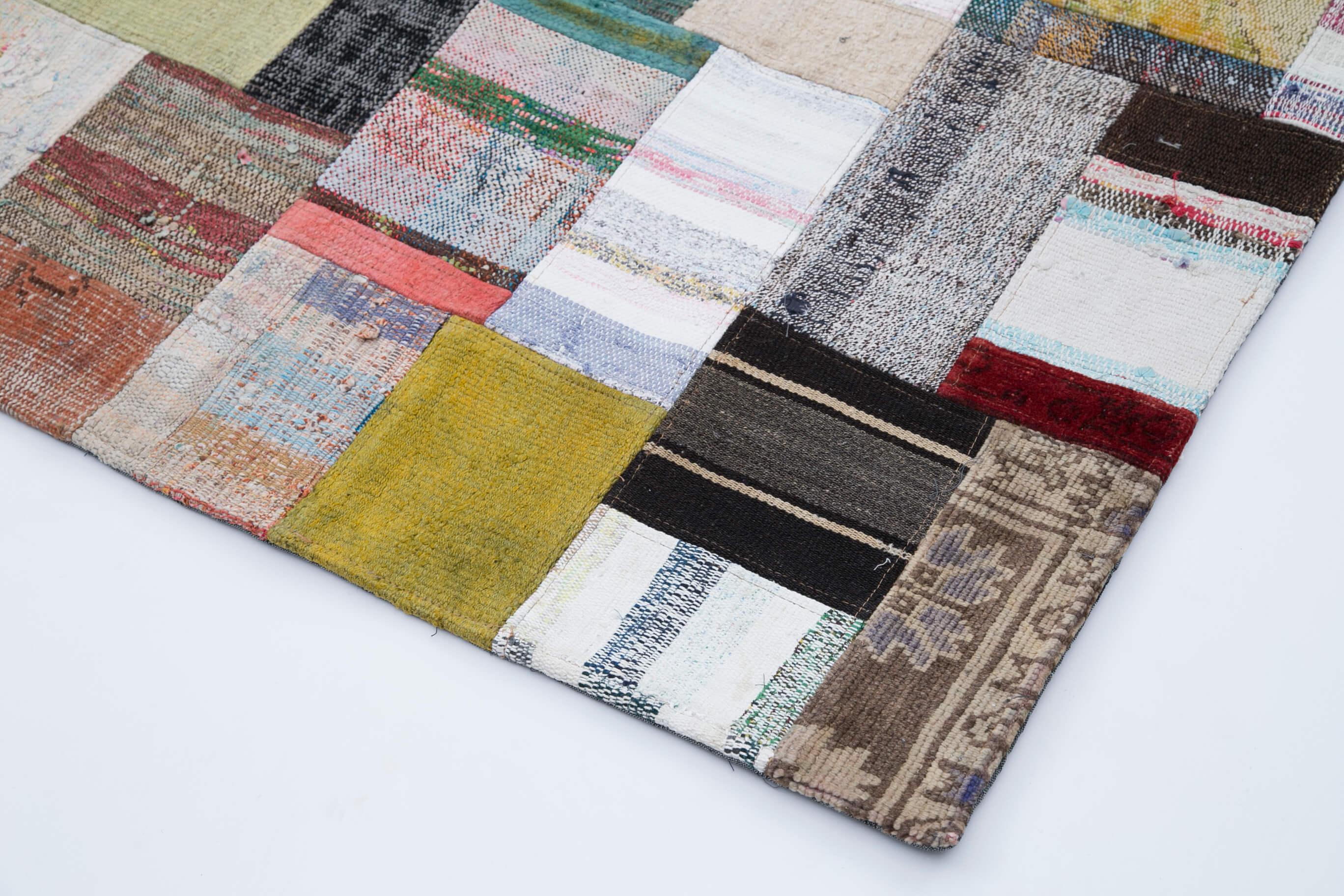 Kırk Yama Gri Patchwork Pamuk Yün El Dokuma Halısı 253x349 Agacan
